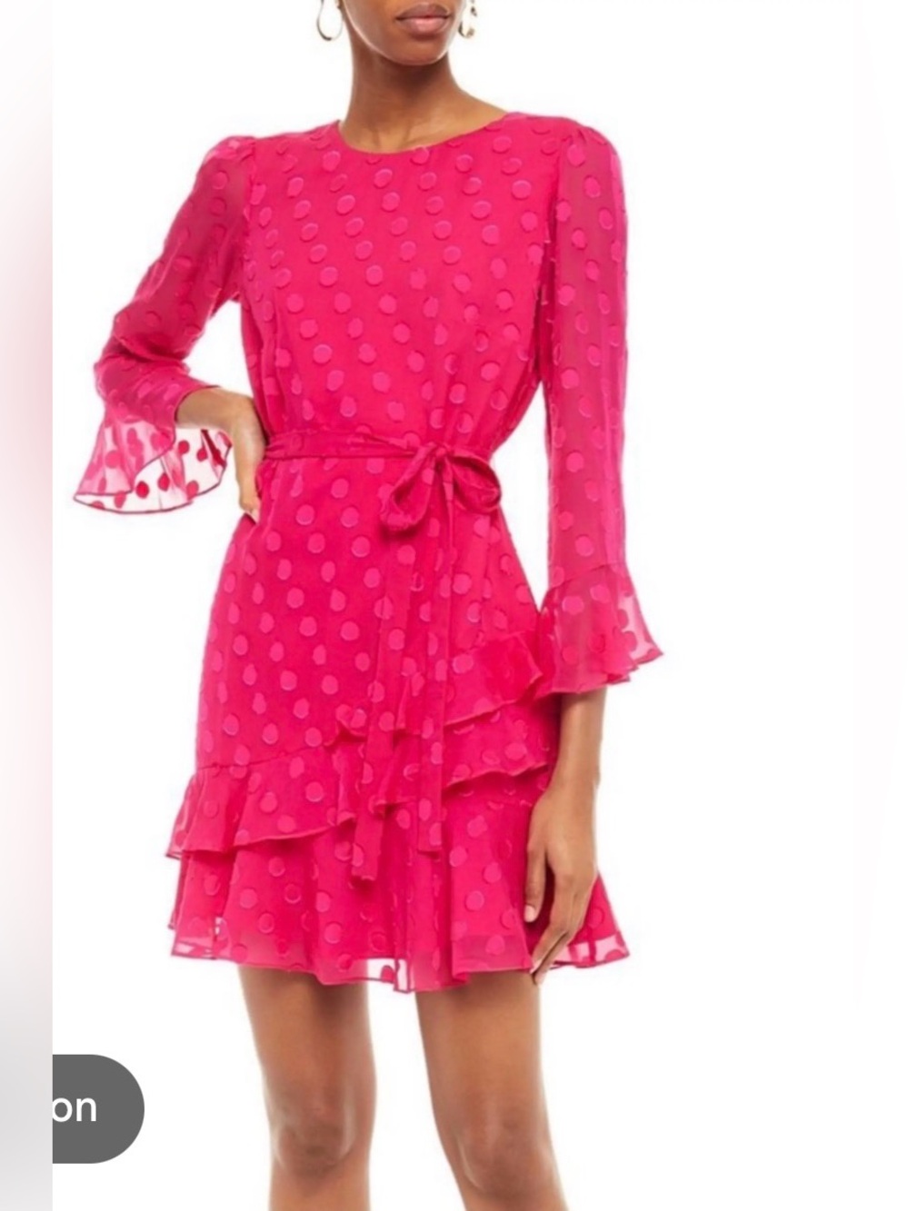 Saloni Hot Pink Polka Dot Silk Dress